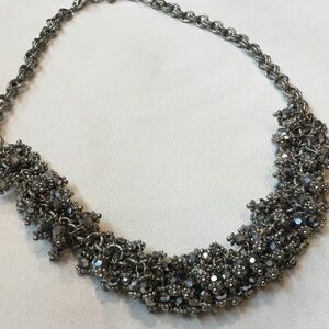 Vintage Silver Faceted Crystal Beads Bib Necklace